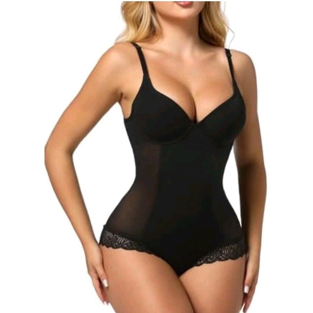 Slimers XL Black Backless Plunge Body Shaper -‎ Lace Trim V-Neck Shaper NWT